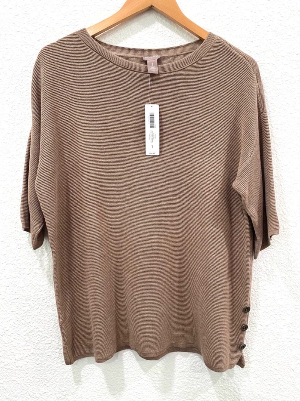 Chico's Top Women’s Size 1 / Size Medium Ribbed Short Sleeve Knit Selina Boat
